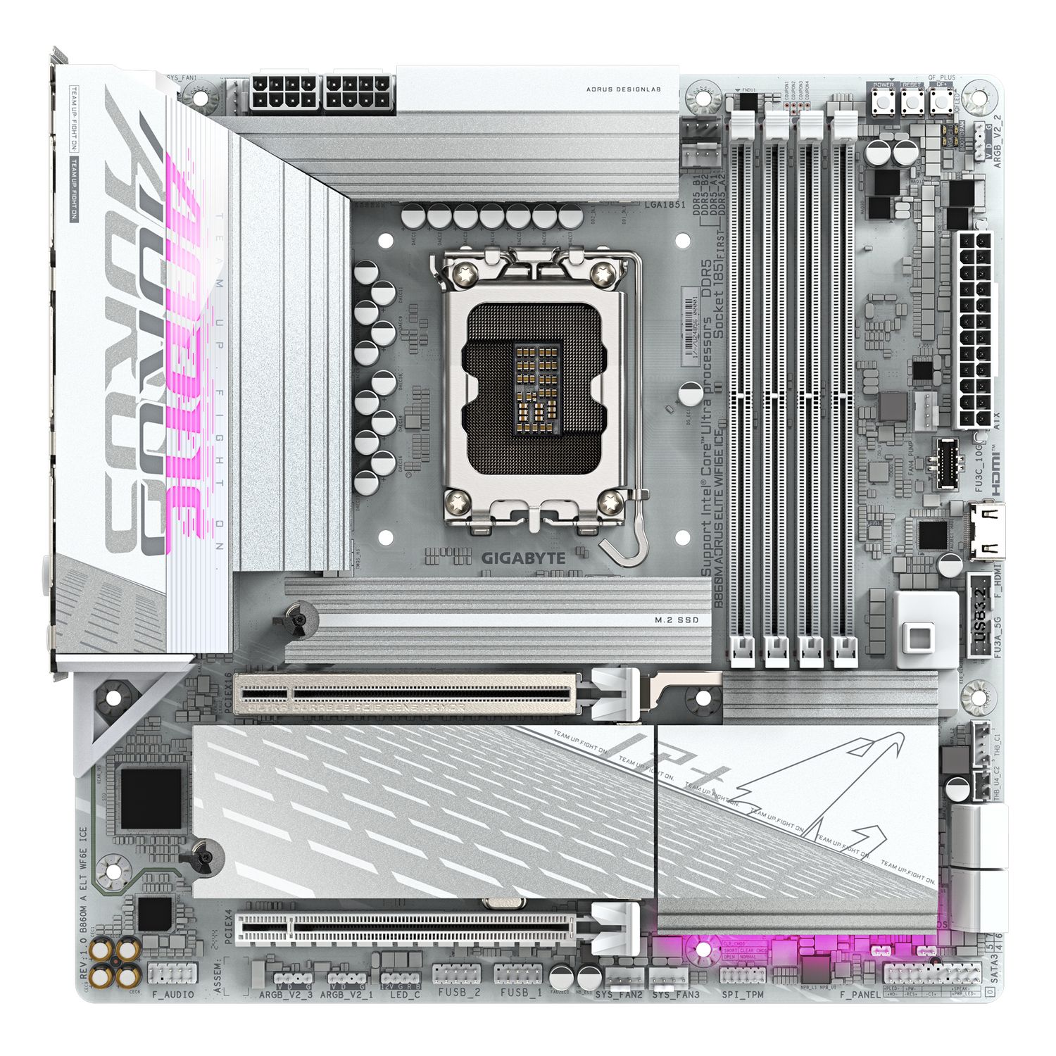 Placa de baza GIGABYTE B860M AORUS ELITE WIFI6E ICE, socket 1851, 4x DDR5 UDIMM, 4x SATA, 3x NVMe, 16x USB-A, 1x USB-C, mATX