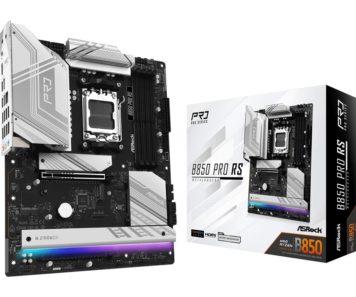 Placa de Baza ASROCK B850 PRO RS AM5, 4x DDR5, 1x HDMI 1x USB3.2, 1x PCIE 5.0 x16 1x PCIE 4.0 x16, 5x M.2, 2x SATA 6GB/s, ATX