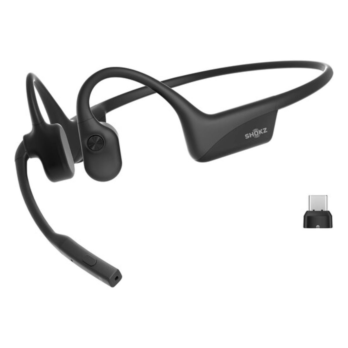 SHOKZ OpenComm2 UC 2025 Upgrade Wireless Bluetooth Bone Conduction Videoconferencing Headset with USB-C Charging Port and USB-C adapter | 16 Hr Talk Time  29m Wireless Range  1 Hr Charge Time | Includes Noise Cancelling Boom Mic and Dongle  Black