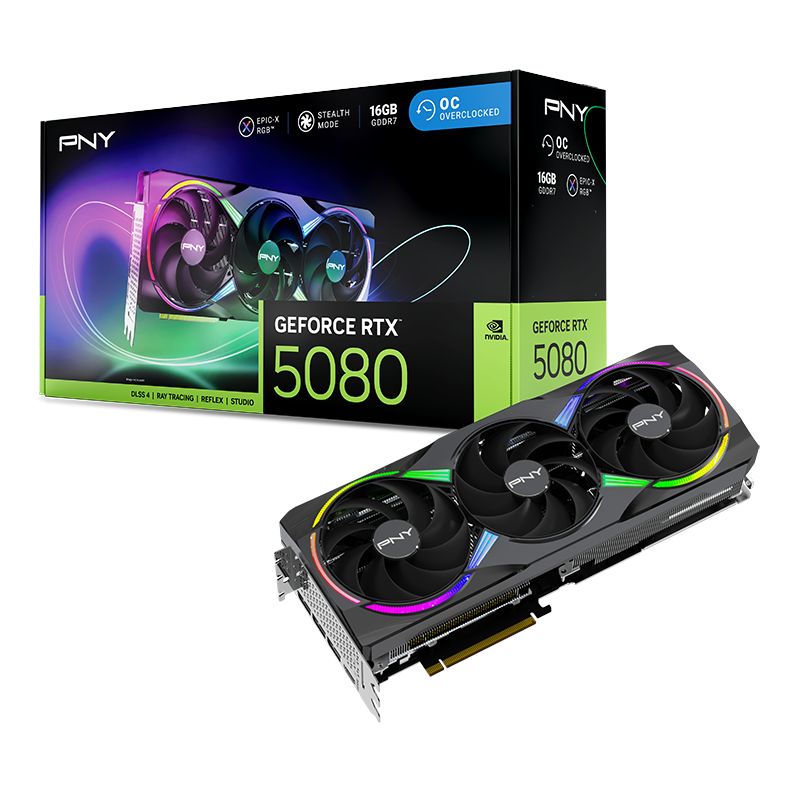 Placa video PNY GeForce RTX 5080 ARGB EPIC-X RGB OC Triple Fan 16 GB GDDR7 256 bit
