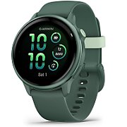 Ceas Garmin vívoactive 6 display AMOLED, dimensiune afisaj 30.4 mm, rezolutie afisaj  390 x 390 pixeli, memorie 8GB, autonomie până la 11 zile (5 zile cu afişajul permanent pornit) rezistanta la apa pana la 5 ATM, greutate: 23g, ramă Jasper Green cu curea Bone, carcasă Green Metallic şi curea din