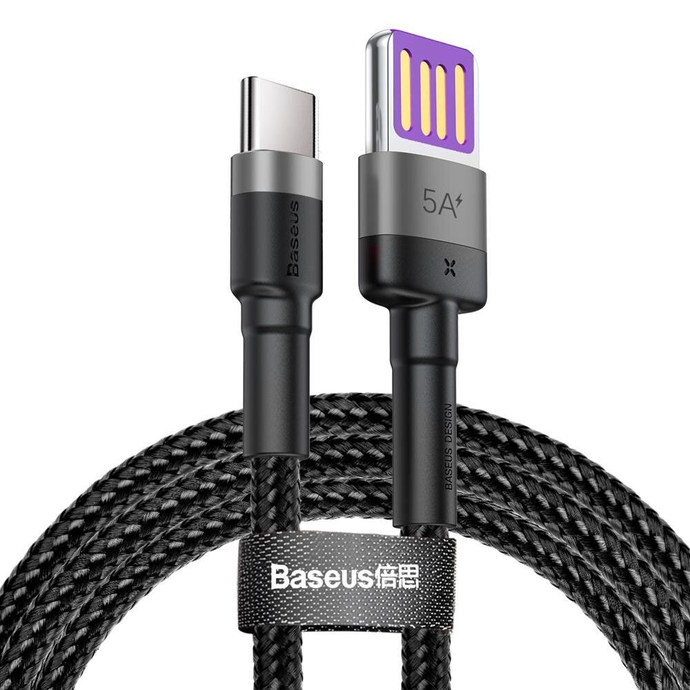 CABLU alimentare si date Baseus Cafule HW, Fast Charging Data Cable pt. smartphone, double side USB la USB Type-C 40W, braided, 1m, gri  CATKLF-PG1  (timbru verde 0.18 lei) - 6953156293564