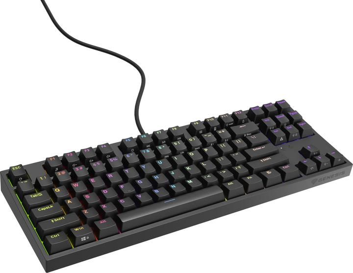Tastatura gaming mecanica cu fir Genesis Thor 404 TKL, iluminare RGB, switch Linear, switch model Gateron Yellow Pro, numar taste 87, 11 butoane multimedia, lungime cablu 1.8m, dimensiuni 358 x 133 x 38 mm, negru