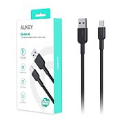 Cablu alimentare si date Aukey, USB Type-A (T) la USB Type-C (T), 1.8m, 480 Mbps, 60W, nylon, negru,  LLTSN1041439  (timbru verde 0.08 lei) -689323785889