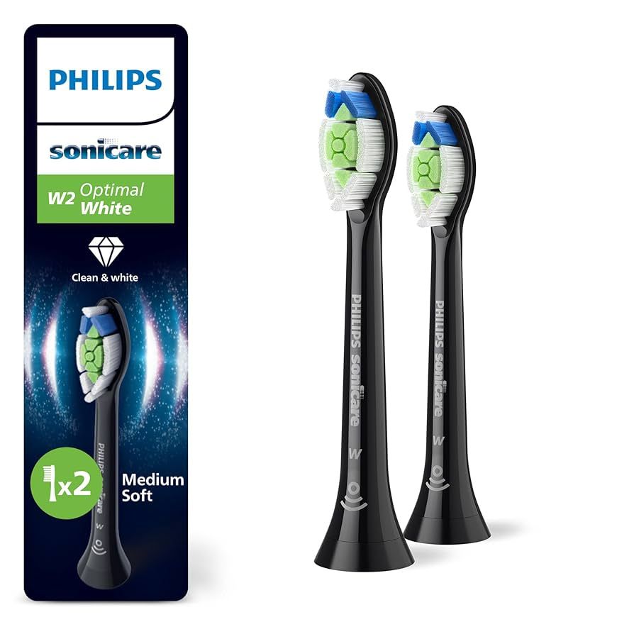 Rezerve PHILIPS Sonicare Optimal White HX6062/88, Pachet de 2 capete de periere, Standard, Click-on, Sincronizarea modurilor BrushSync, Negru, L x A x I (mm) 60x25.7x230.5