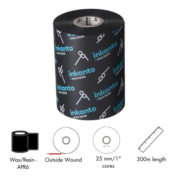 Thermal transfer ribbons, Inkanto, APR 6, Wax/Resin, 130 mm, 300 m, Out, Black
