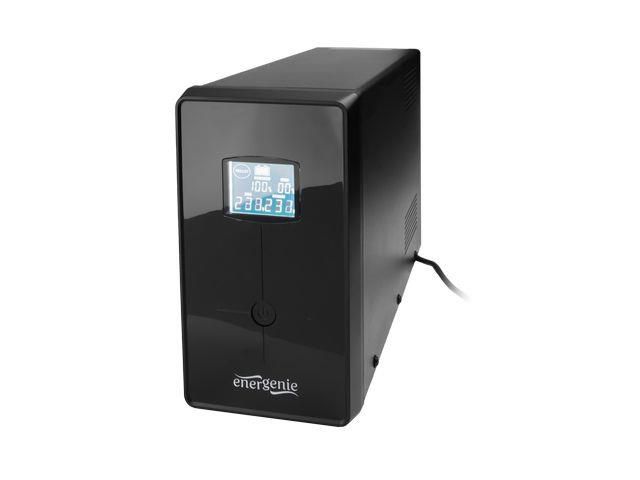 UPS Gembird EG-UPS-034, 1500 VA, 900 W, cu management, line-interactive, 2x Schuko, 3x C13, 12V 8Ah LCD, Tower, Negru