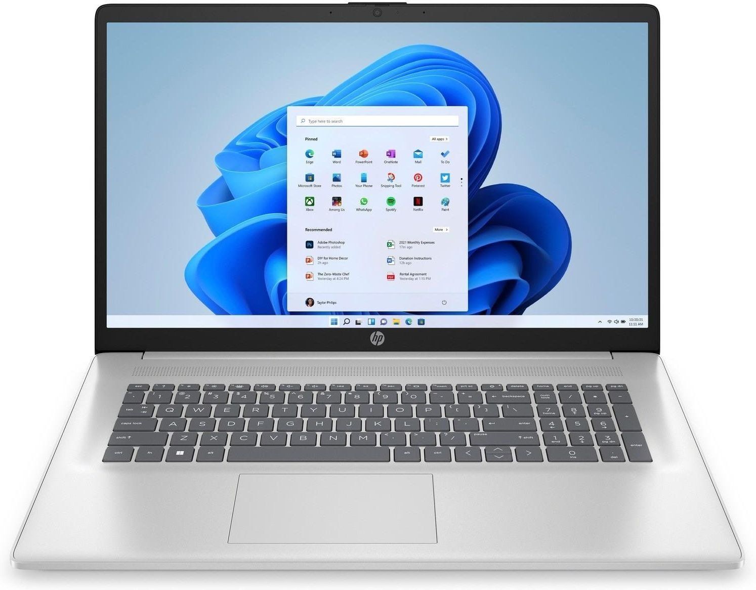 Laptop HP 17 9Q392EA|10M232, 17.3 inch 1920 x 1080, AMD Ryzen 7 7730U (8 C / 16 T, 2.0 GHz - 4.5 GHz, 16 MB cache, 28 W), 32 GB DDR4, 1 TB SSD, AMD Radeon Graphics, Windows 11 Home, Tastatura US, Argintiu