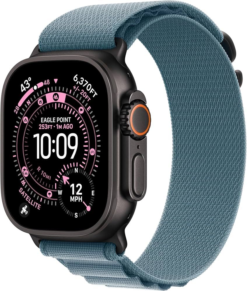 Apple Watch 49mm Loop:  Light Blue Alpine Loop - Large - Black Titanium Finish