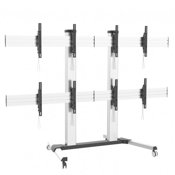 Stand TV mobil pe roti, Video Wall, suporta 4 televizoare, 32-55 inch, Argintiu, Techly