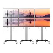 Stand TV mobil pe roti, Video Wall, suporta 6 televizoare, 22-55 inch, Aluminiu, Argintiu, Techly, ICA-TR6VW