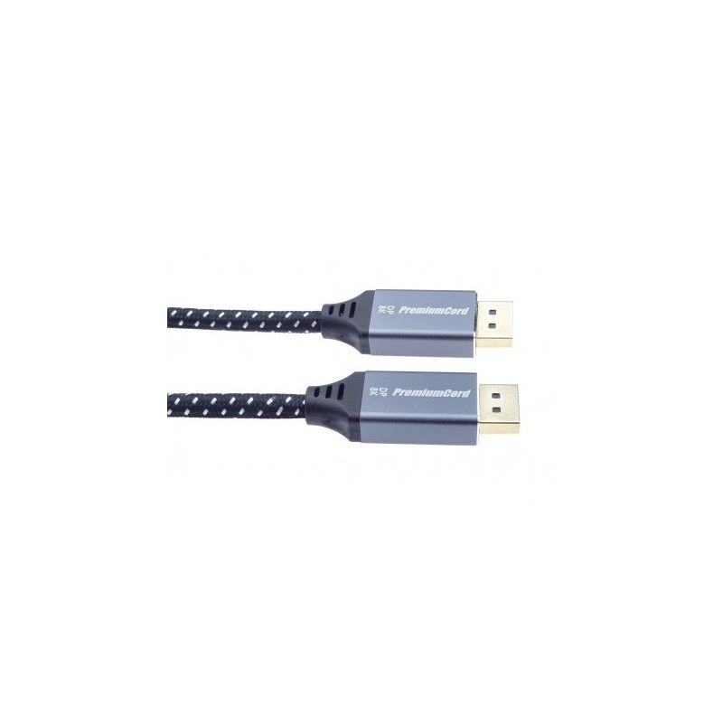 Cablu DisplayPort, tata - tata, Versiunea 1.4, 8K (7680x4320), dublu ecranat, manson textil, conectori metalici auriti, 0.5m, PremiumCord