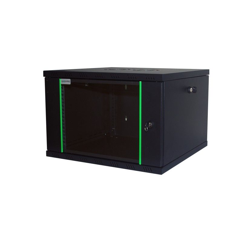 Rack 19'' 6U 600x600, de perete, usa din sticla, panouri detasabile si securizate, dezasamblat, capacitate 100kg, negru RAL9005, D-META-2, DECKRO