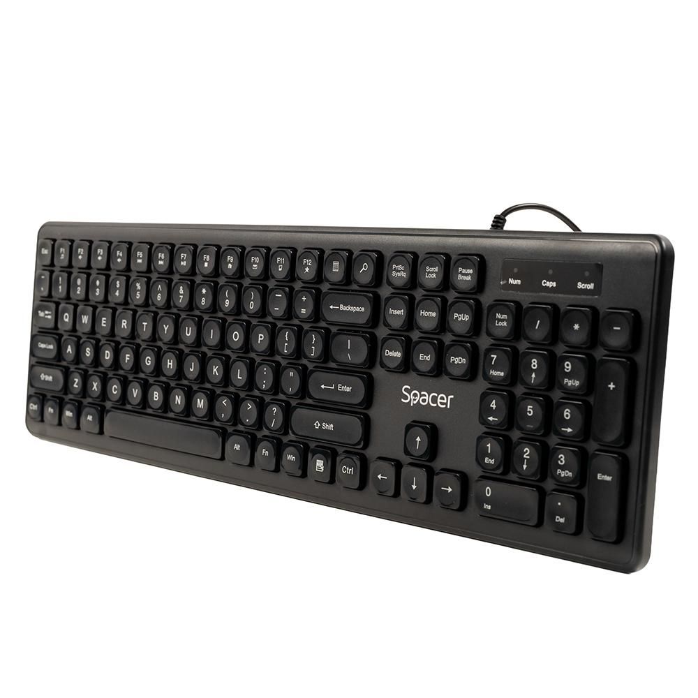 TASTATURA SPACER USB, 104 taste, anti-spill, low profile fingertip keycap design,  black,  SPKB-LWP-03  (timbru verde 0.8 lei)