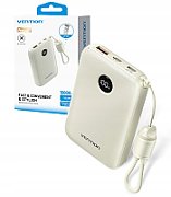 POWER BANK Vention 10000mAh Power Bank (USB-C + USB-C/USB-C/USB-A) with Built-in USB-C to USB-C Cable 22.5W Beige LED Display Type ,  FKAN0-C  - 6922794791275