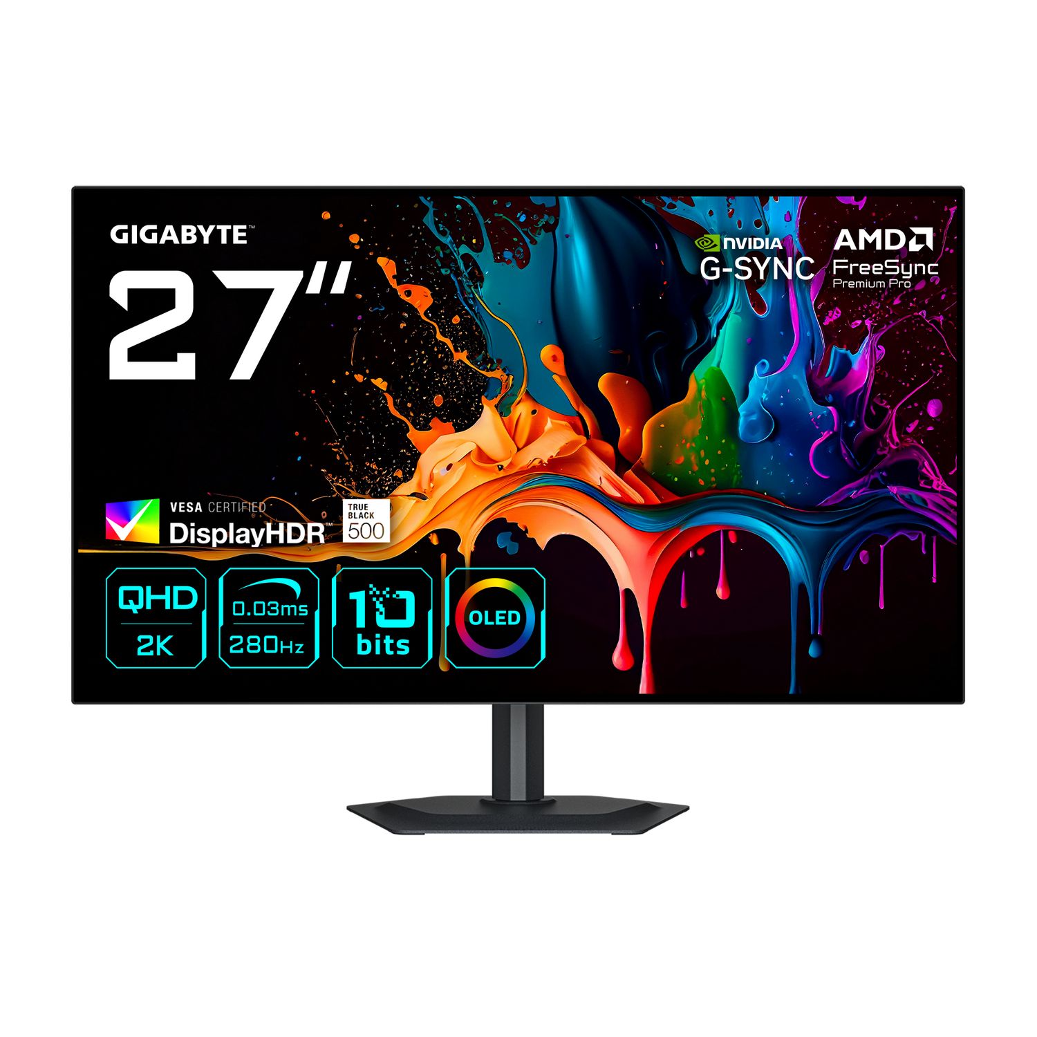 MO27Q28G OLED Gaming, 27 inch, QHD, 2560 x 1440, HDMI, Displayport, KVM, nVIDIA G-Sync Compatible, Boxe, Pivot, 280 Hz, 0.03 ms, Negru