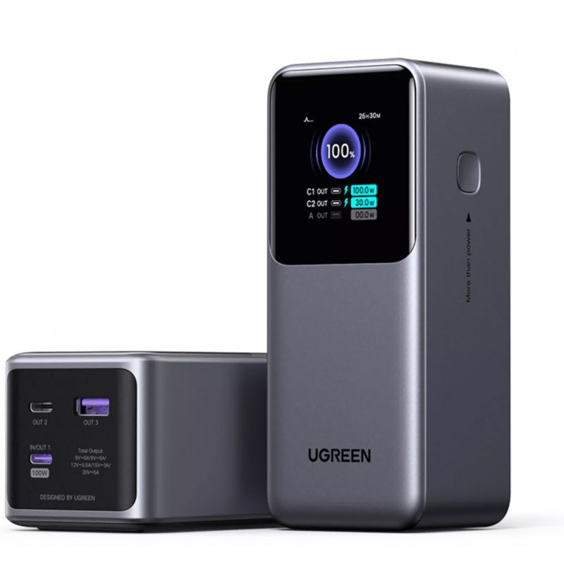 POWER BANK Ugreen  PB721 , 20000mAh, PD 3.0 + QC 3.0 130W, 1 x USB 2 x USB Type-C, digital display pt. status baterie, total 3A, gri,  35524B  (timbru verde 0.98 lei) - 6941876242924