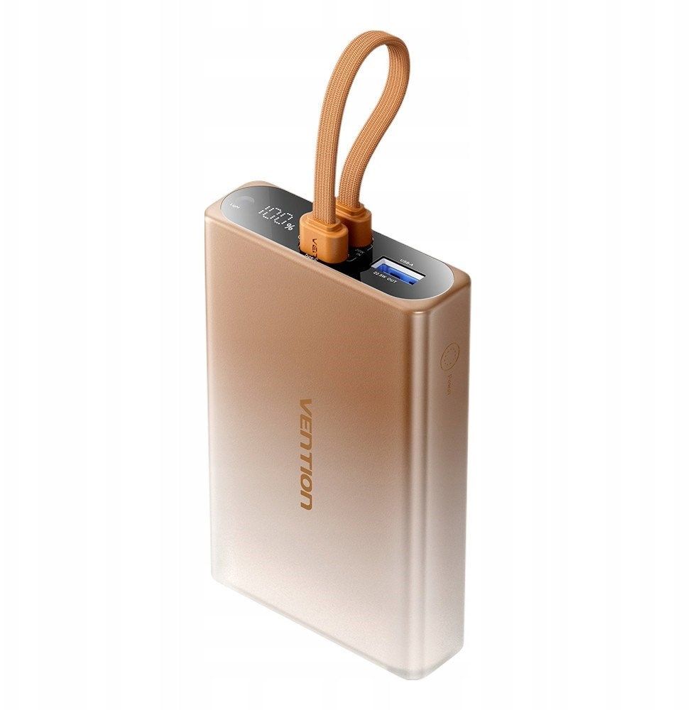 Powerbank Vention 10000 mAh USB-C + Lightning + USB-A 22 5W z wyświetlaczem LED miedziany