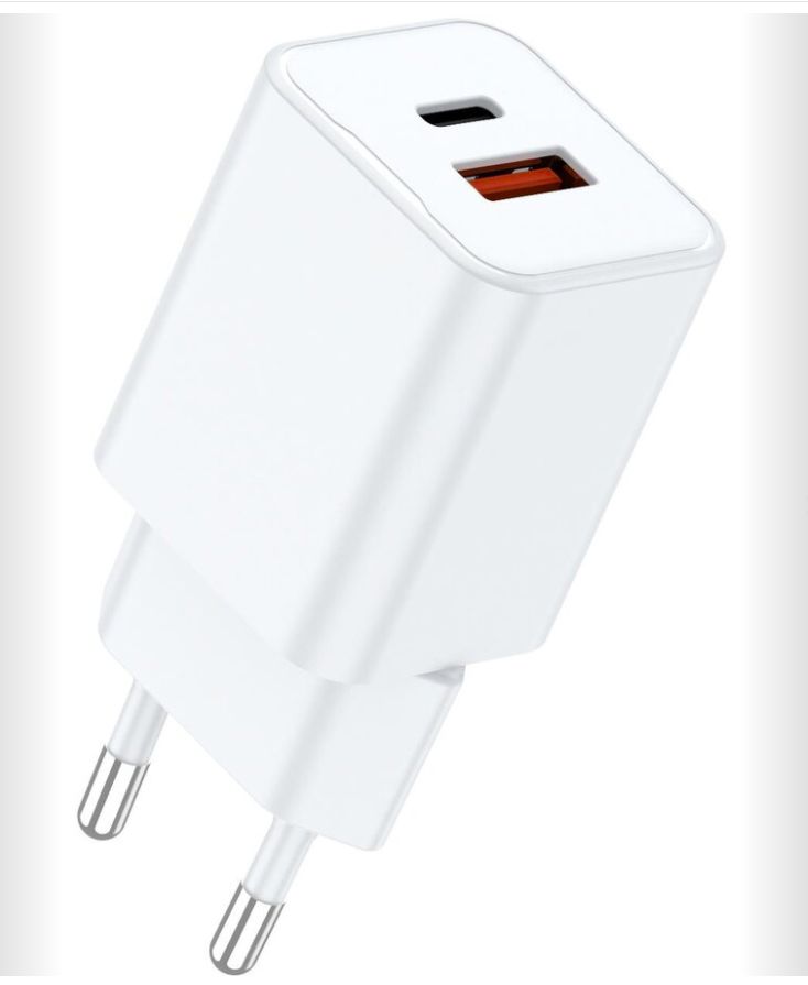 Lemontti Incarcator Retea GaN Dual Port 1x Type-C si 1x USB-A QC 3.0, 25W, Alb