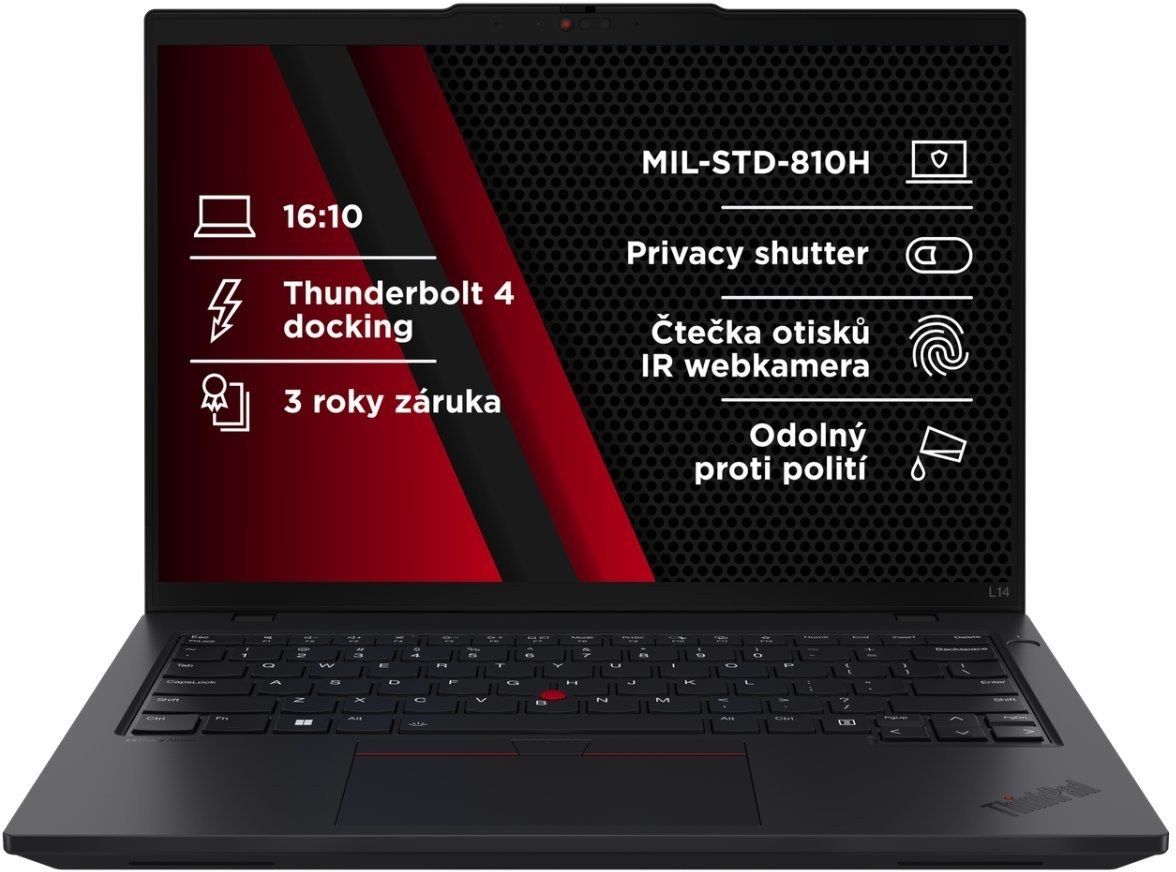 Laptop Lenovo ThinkPad L14 Gen 6 21S6001FCK, 14 inch 1920 x 1200, Intel Core ultra 5 225U (12 C / 14 T, 1.5 GHz - 4.8 GHz, 24 MB cache, 28 W), 16 GB DDR5, 512 GB SSD, Intel Graphics, Windows 11 Pro, Tastatura US, Negru