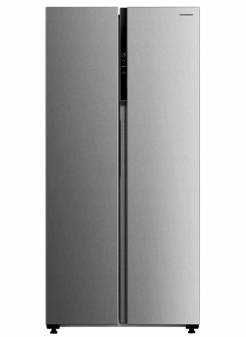 Side by side Heinner HSBS-M460NFINVXE++, No Frost, compresor Inverter, capacitate totala: 460 L, capacitate frigider: 271 L, capacitate congelator: 189 L, clasa energetica E, display LED cu control tactil, functie Super racire, functie Super congelare, alarma usa deschisa, blocare access copii