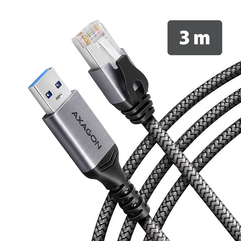 Adaptor retea ADE-AM30, USB la Gigabit Ethernet RJ-45, cu cablu CAT6 integrat, 3 m, Gri