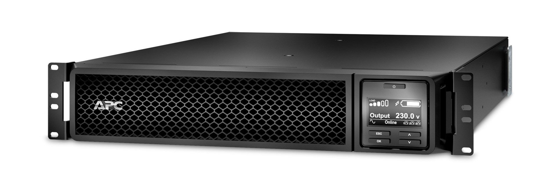 UPS APC SRT2200RMXLI, 2200 VA, 1980 W, cu management, on-line double-conversion, 8x C13, 2x C19, 1x RJ45, 1x USB, 72V Baterie cu plăci de plumb şi acid, LCD, Rack 2U, Negru